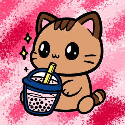 cute kitty drinking boba tea