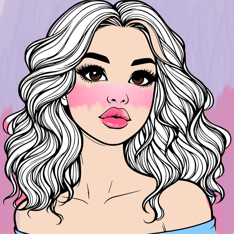realistic girl with wavy hair and lips