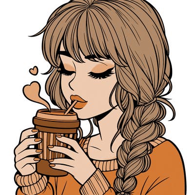 realistic girl drinking coffee