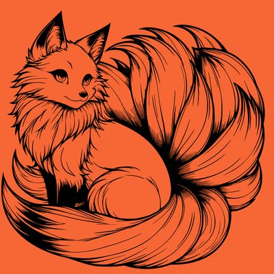 realistic detailed 9 tailed anime fox