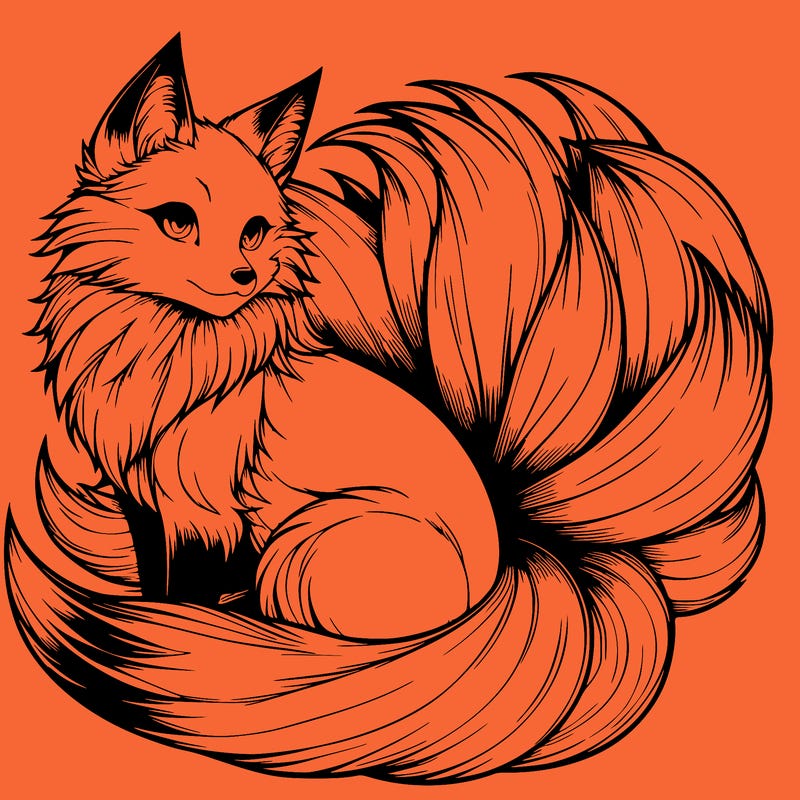 realistic detailed 9 tailed anime fox