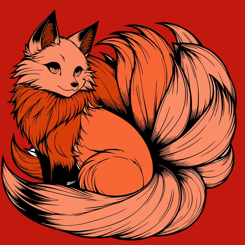 realistic detailed 9 tailed anime fox