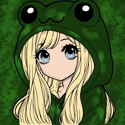 a pretty girl wearing a frog hoodie portrait with long hair