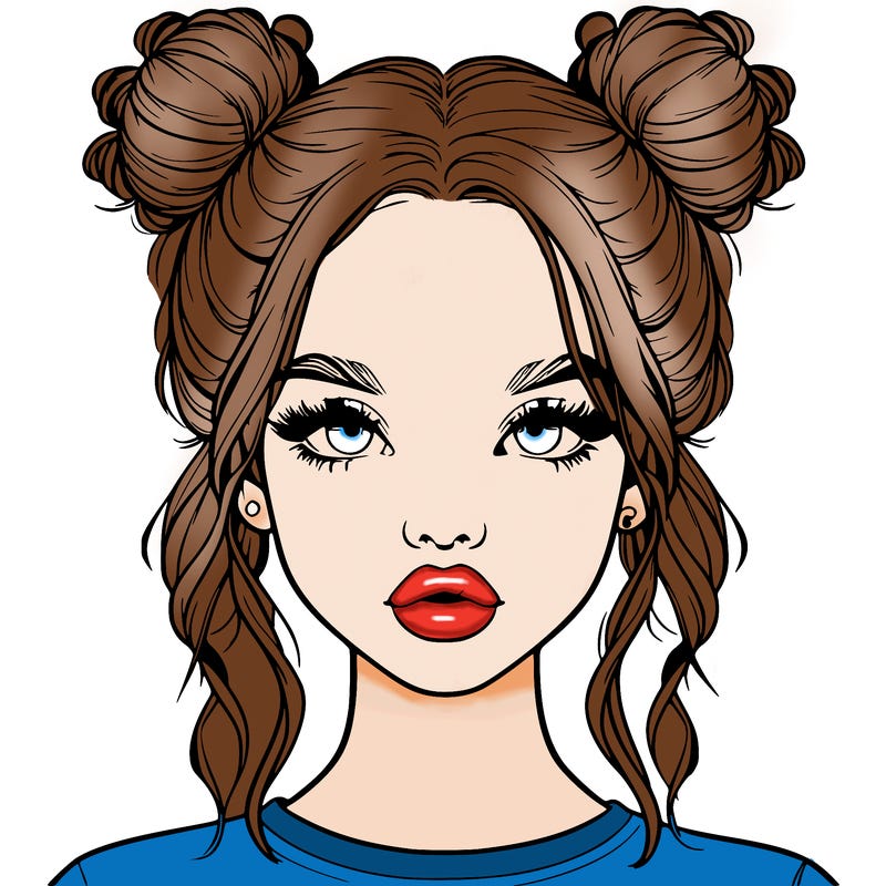 realistic girl with two buns in hair and lips