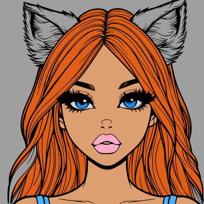 realistic girl with fox ears and realistic lips