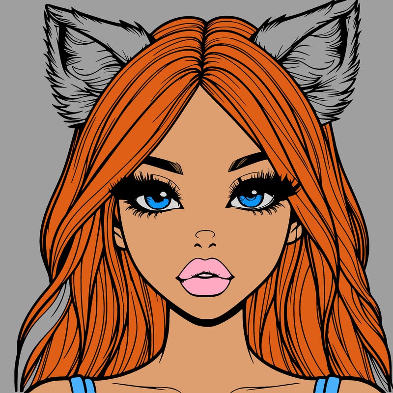 realistic girl with fox ears and realistic lips