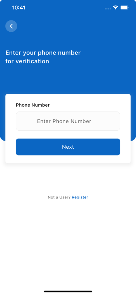 Afriglobal Medicare - Schermata di inserimento del numero di telefono per la verifica sicura OTP sull'app Afriglobal Medicare