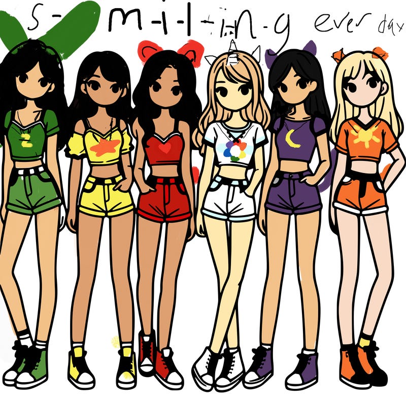 a group of girls wearing crop tops and shorts