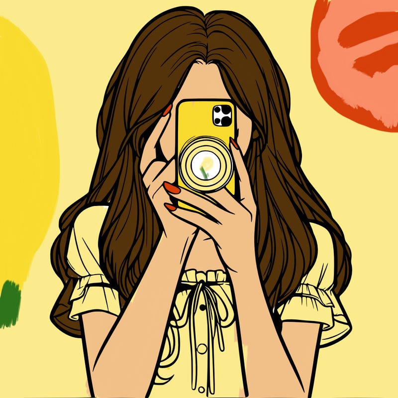 a realistic girl holding her phone taking pictures