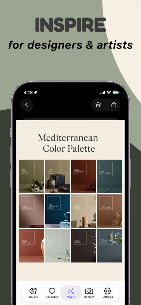 디자이너 및 아티스트를 위한 지중해 색상 팔레트 화면