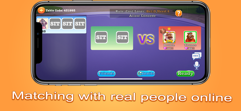 Durban League - Mobile screen showing the Durban League online multiplayer matchmaking lobby with animal avatars and player slots