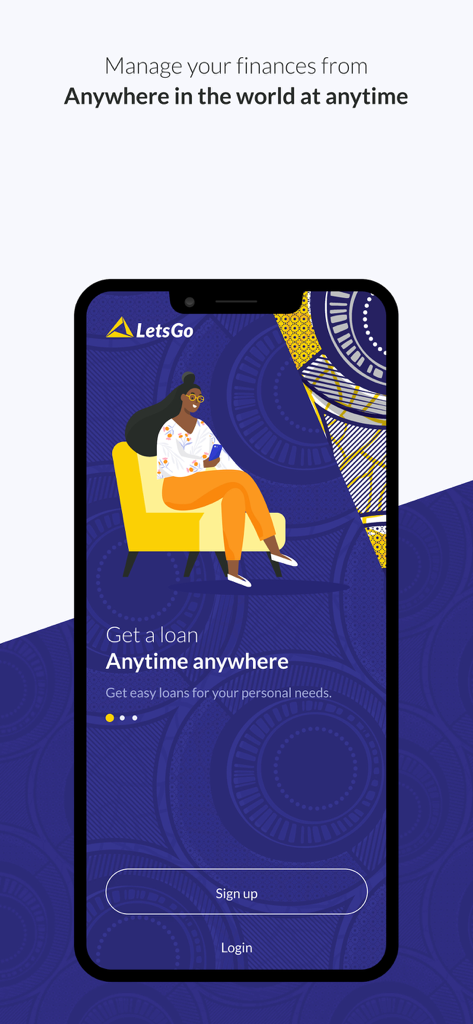 LetsGo Powered by Letshego - A woman using the LetsGo mobile app to manage finances and apply for easy personal loans.