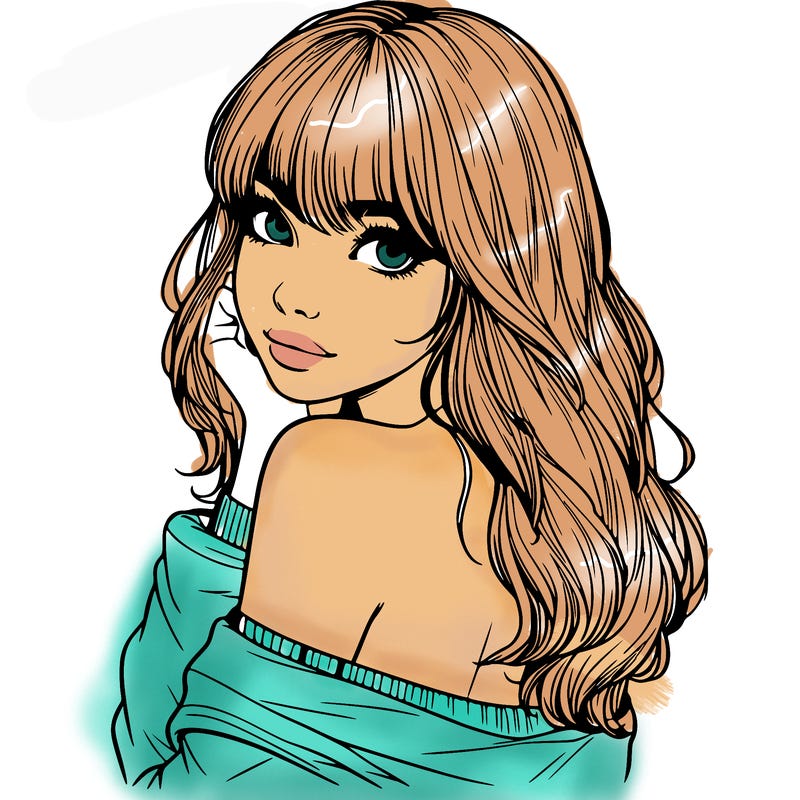 realistic girl with bangs looking over her shoulder