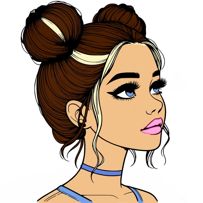 realistic girl with buns on the top of her head