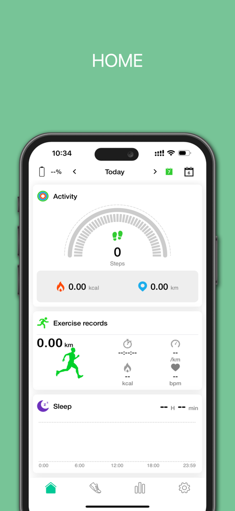 Oplayer Smart Life - Oplayer Smart Life app home screen showing steps calories distance exercise records and sleep data monitoring