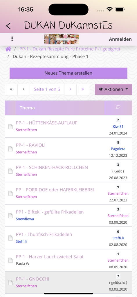 A list of Phase 1 Dukan diet recipes in the community forum