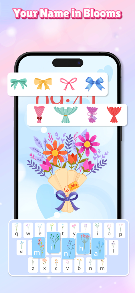 Flower Language Keyboard Theme - A custom floral bouquet created using the Flower Language Keyboard app interface