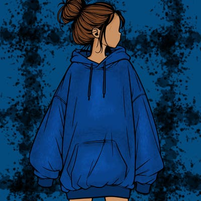 realistic girl with a oversized sweatshirt on and a bun