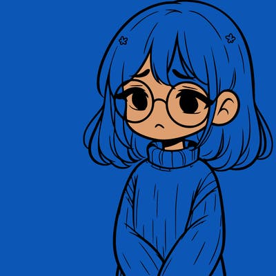 sad girl with glasses in a sweater