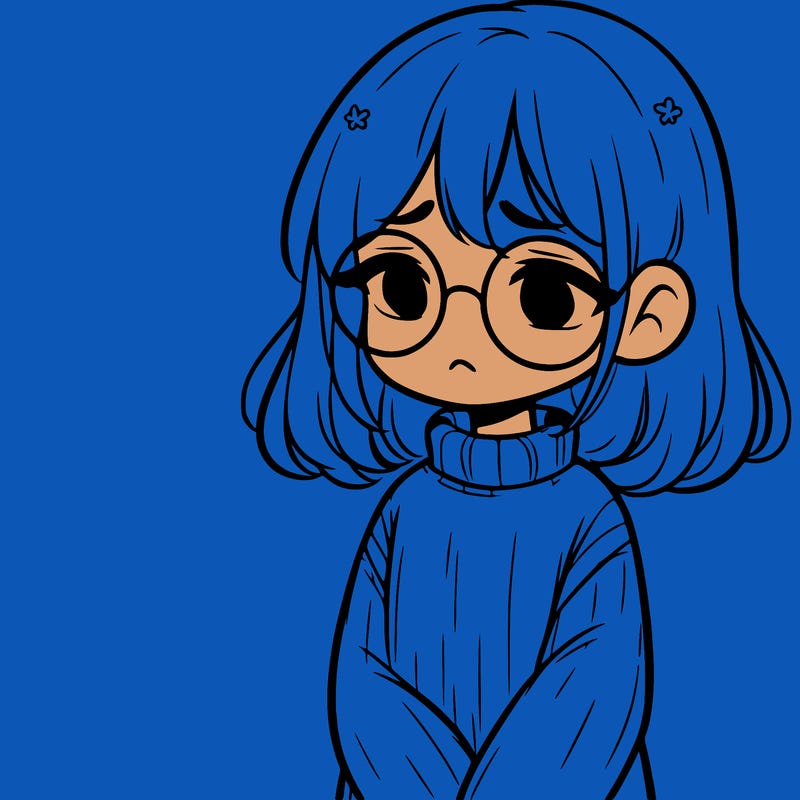 sad girl with glasses in a sweater