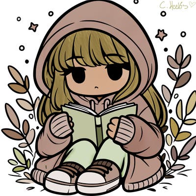 girl in oversized hoodie reading a book