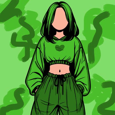 realistic girl faceless with baggy pants and a crop top