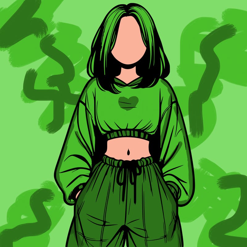 realistic girl faceless with baggy pants and a crop top