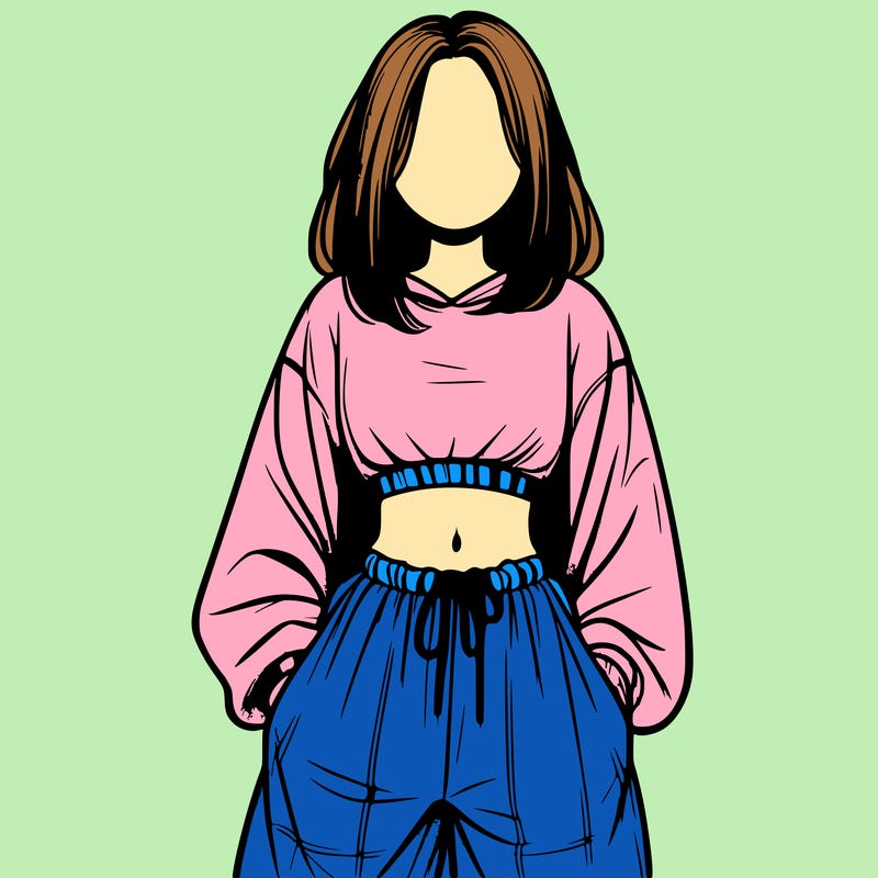 realistic girl faceless with baggy pants and a crop top