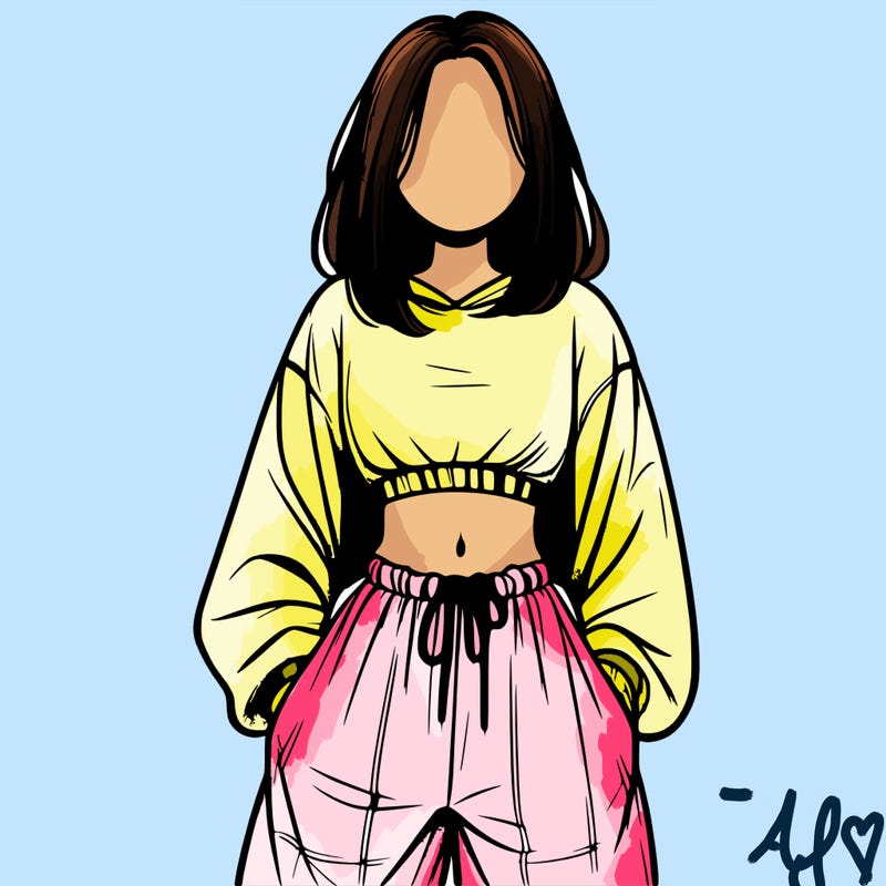 realistic girl faceless with baggy pants and a crop top