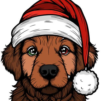 realistic dog with a christmas hat