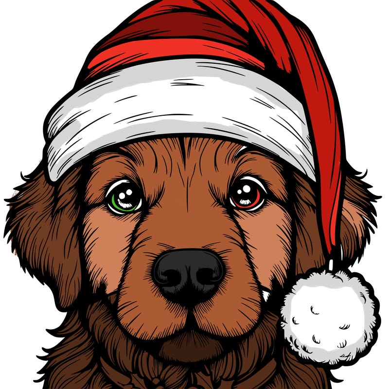 realistic dog with a christmas hat