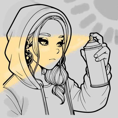 a realistic girl, spray painting