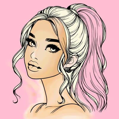 realistic girl with a ponytail on her hair and lips