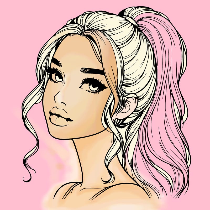 realistic girl with a ponytail on her hair and lips