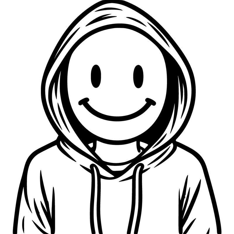 a person wearing a smile mask with a hoodie