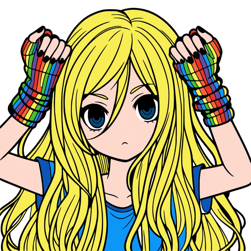 long haired girl with fingerless gloves