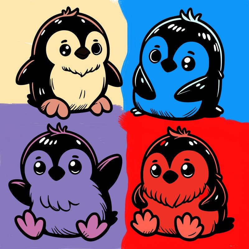 4 cartoon penguins