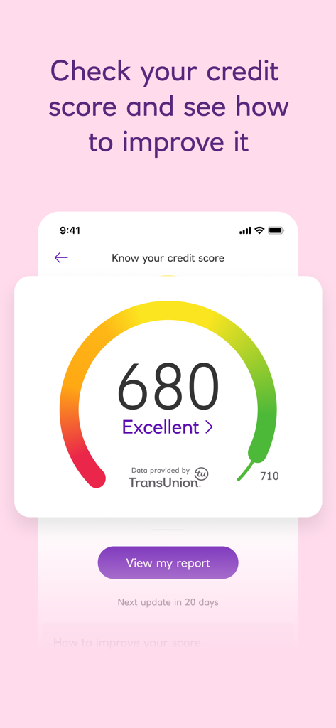 Royal Bank of Scotland app screen showing a TransUnion credit score gauge with a score of 680