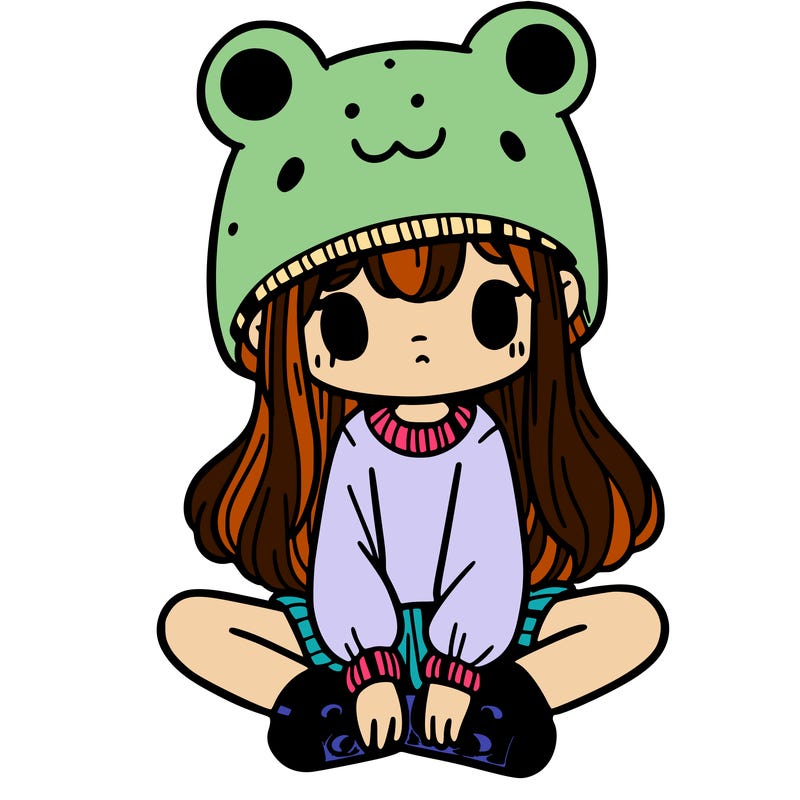 a girl wearing a frog hat and some frog socks