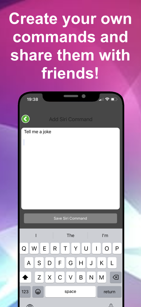 Mobile app interface for creating custom Siri voice commands and saving them