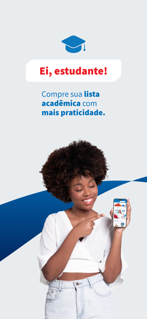 A smiling dental student pointing at the Dental Cremer app on a smartphone.