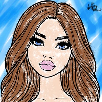 realistic girl with big lips and long hair