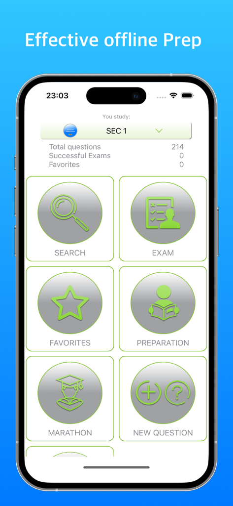 FAA Inspection Authorization app home screen with study modes like exam and preparation