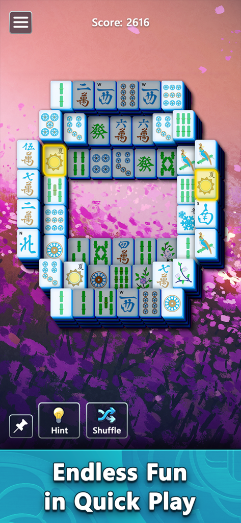 Mahjong by Microsoft gameplay screen showing a puzzle board with traditional tiles on a floral background