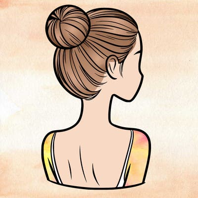 a woman with tight back hair and her face. not covered by any hair.