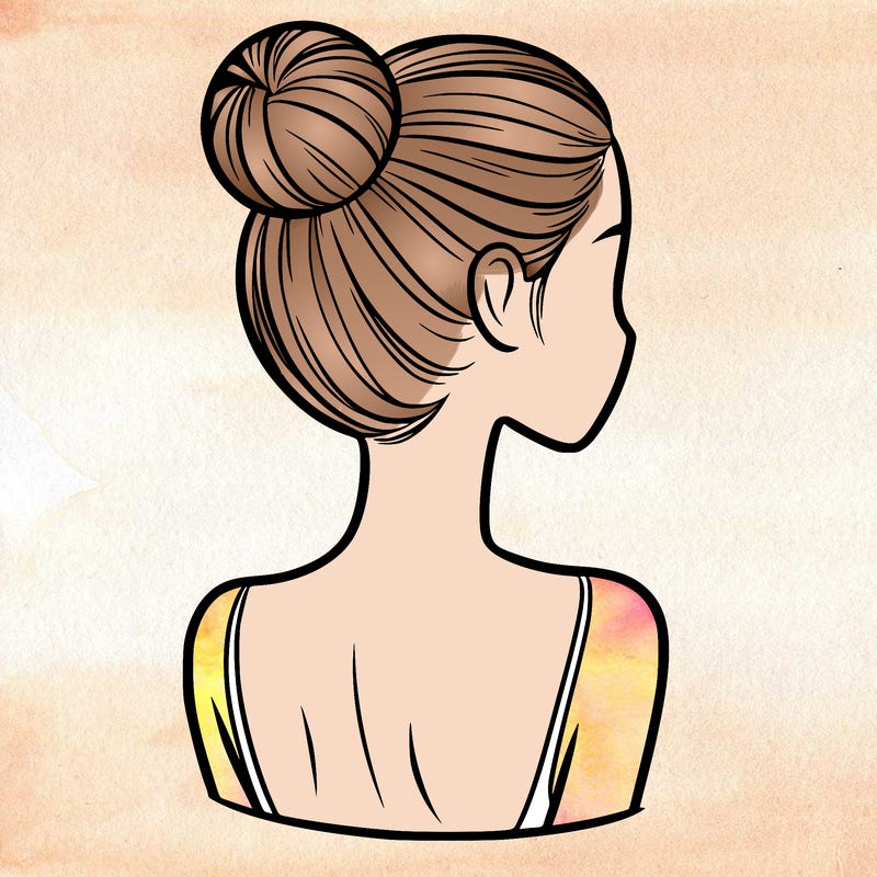 a woman with tight back hair and her face. not covered by any hair.