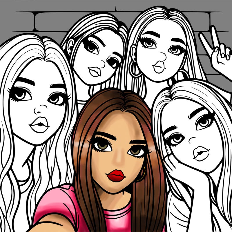 group of teen girls friends y2k up close in a selfie