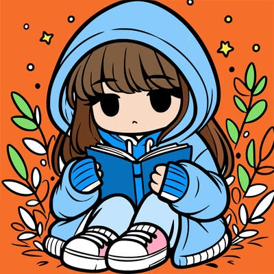girl in oversized hoodie reading a book