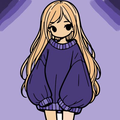 girl with long hair and is wearing an oversized sweater