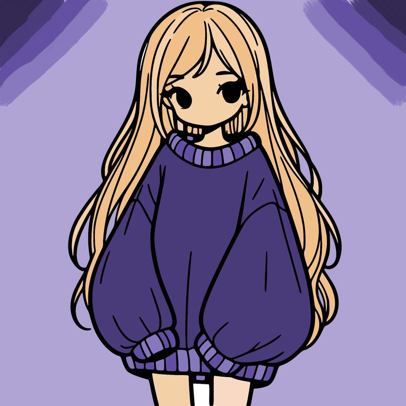 girl with long hair and is wearing an oversized sweater